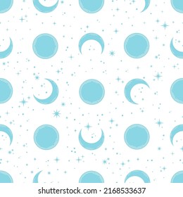 Blue moon seamless pattern with white background.