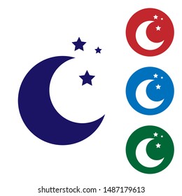 Blue Moon and stars icon isolated on white background. Set color icons in circle buttons. Vector Illustration