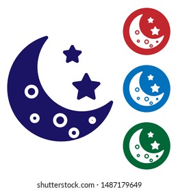 Blue Moon and stars icon isolated on white background. Set color icons in circle buttons. Vector Illustration