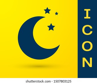 Blue Moon and stars icon isolated on yellow background.  Vector Illustration
