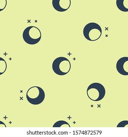 Blue Moon and stars icon isolated seamless pattern on yellow background.  Vector Illustration