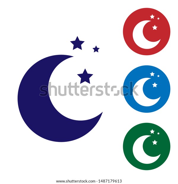 Blue Moon and\
stars icon isolated on white background. Set color icons in circle\
buttons. Vector\
Illustration