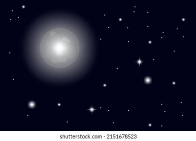 Blue moon stars sky. Astronomy science. Nature landscape. Space background. Vector illustration. stock image. 