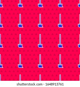 Blue Mop icon isolated seamless pattern on red background. Cleaning service concept.  Vector Illustration