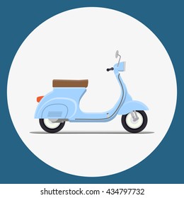 Blue Moped Flat vector illustration. Retro design