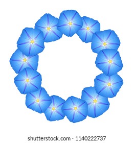 Blue Morning Glory Flower Wreath. Vector Illustration.