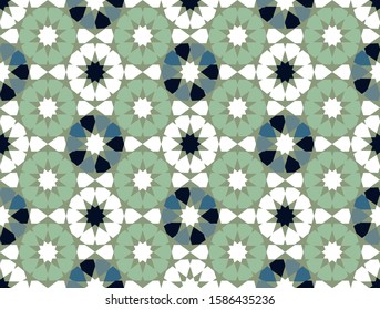 Blue Moroccan motif tile pattern. Luxury mosaic / geometric design. 