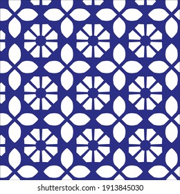 Blue Moroccan tile Pattern in Vector format white background, transparent background