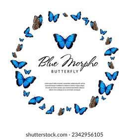 Blue morpho butterflies in the shape of a circle. Vector illustration isolated on white background