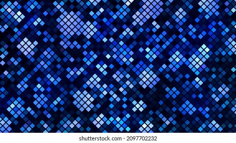 Blue mosaic background. Disco party background. Abstract disco background. Square mosaic.