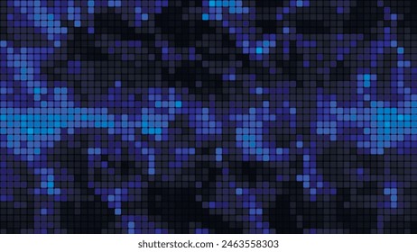 Blue mosaic background in technology concept. Abstract multicolored LED squares. Technology digital square blue color background. Bright pixel grid background. Vector background