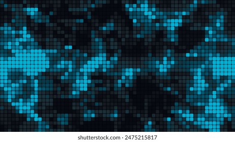 Blue mosaic background in technology concept. Abstract multicolored LED squares. Technology digital square blue color background. Bright pixel grid background. Vector background