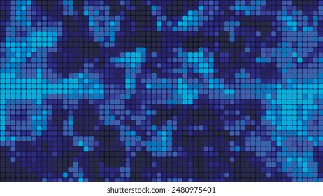 Blue mosaic background in technology concept. Abstract multicolored LED squares. Technology digital square blue color background. Bright pixel grid background. Vector background
