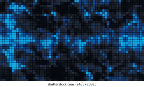 Blue mosaic background in technology concept. Abstract multicolored LED squares. Technology digital square blue color background. Bright pixel grid background. Vector background