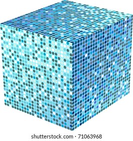 Blue mosaic cube on a white background