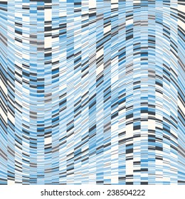 Blue mosaic with distortion effect - Geometric pattern from rectangles with wavy distortion #2 Horizontal version