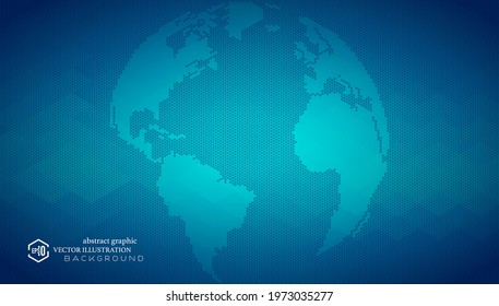 Blue mosaic earth, global business map,vector abstract technology background.