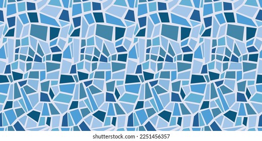 Blue mosaic from fragments of rectangles. Seamless pattern for print and surface decoration.