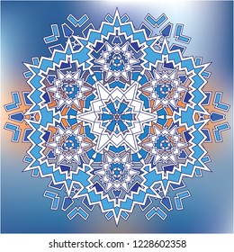 Blue Mosaic Hexagon Snowfkake vector sign on gradient background