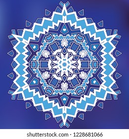 Blue Mosaic Hexagon Snowfkake vector sign on gradient background