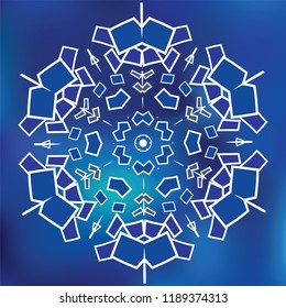 Blue Mosaic Hexagon Snowflake. Vector Sign On Gradient Background Isolated. Papercut Template