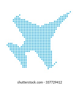 A Blue Mosaic Icon Isolated on a White Background - Fighter Jet