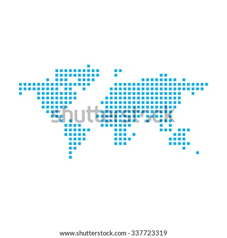 A Blue Mosaic Icon Isolated on a White Background - World Map