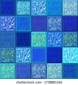 Blue mosaic pattern. Vector illustration. Blue ceramic tiles with glitters. Seamless pattern with geometric design. Sparkles tiles background. Follow other mosaic patterns in my collections. 