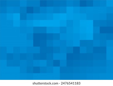 Blue mosaic pixel background with copy space. Gradient abstract tile background. Rectangular check pattern.