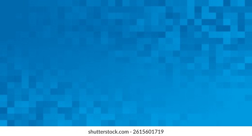 Blue mosaic pixel background with copy space. Gradient abstract tile background. Rectangular check pattern.