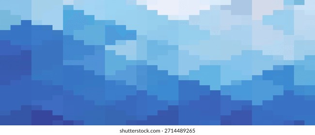 Blauer Mosaik-Pixel-Hintergrund mit Kopienraum. Farbverlauf abstrakter Kachelhintergrund. Rechteckiges Prüfmuster.