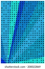 blue mosaic squares on paper fan background