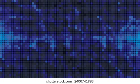 Blue mosaic tile background in technology concept. Abstract blue LED squares. Blue pixel grid background. Vector illustration.