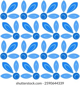 Blue mosaic tile seamless pattern. Shades of blue flowers on white background. Folklore plant background of square elements. Ornament for wallpaper, textile, web design, etc.