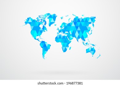 Blue Mosaic Tiles World Map Vector Abstract