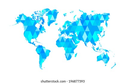 Blue Mosaic Tiles World Map Isolated