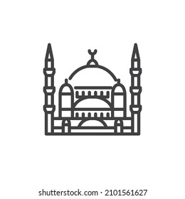 Icono de la línea de construcción de la Mezquita Azul. signo de estilo lineal para concepto móvil y diseño web. Mezquita Azul, Icono vector de contorno de Estambul. Símbolo, ilustración del logotipo. Gráficos vectoriales