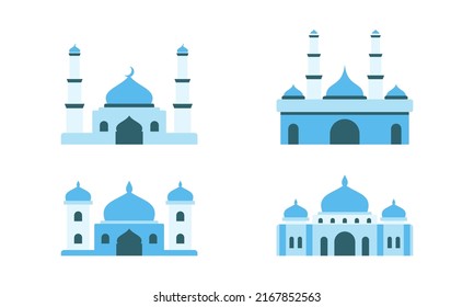 Blue mosque collection for islamic celebration day design isolated on white background