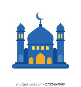 Blue Mosque Flat Design Illustration with Crescent Moon Minimalist flat design vector illustration of an Islamic mosque building with blue dome