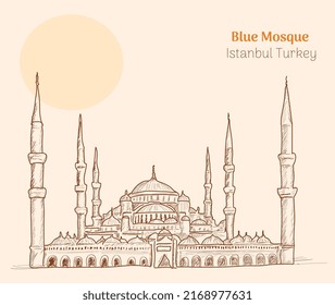 Blue Mosque Istanbul Turkey hand drawing vector illustration 