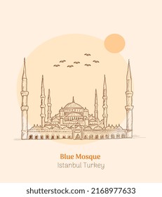 Blue Mosque Istanbul Turkey hand drawing vector illustration 