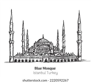 Ilustración vectorial del dibujo manual de la Mezquita Azul Estambul Turquía 