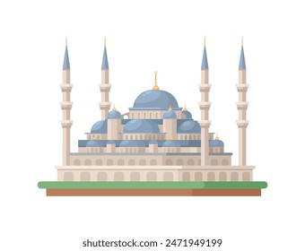 Blue Mosque Istanbul Turkey Landmark Flat Design Illustration Vector