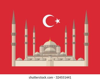 The Blue Mosque, Istanbul, Turkey.  Vector illustration.