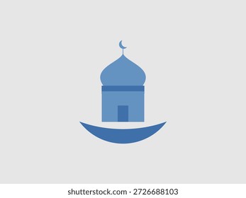 Uma silhueta azul da mesquita colocada em uma lua crescente
