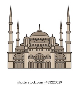 The Blue Mosque, Sultanahmet Camii, Istanbul, Turkey, middle east islamic architecture flat vector