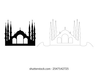 Blue mosque turkey silhouette vector illustration