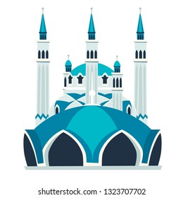 Blue mosque vector illustration. Kazan mosque icon. Travel to Russia concept art cartoon style. Isolated on a white background