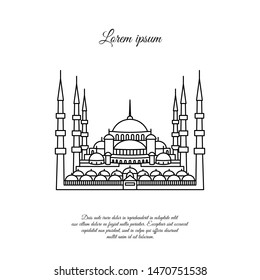 Blue Mosque vector. Blue Mosque in the Stambul. The Sultanahmet. Blue Mosque line icon, sign, symbol.