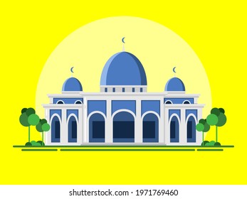 Blue Mosque with Yellow Sun Flat Illustration